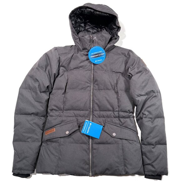 Columbia Snowtopia Down Puffer Jacket Womens Small Gray New Hooded Quilted